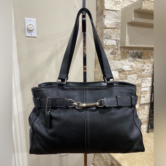 Coach # E0793-F11200 Black Leather Satchel Carry-All Handbag Tote Purse - Picture 1 of 16